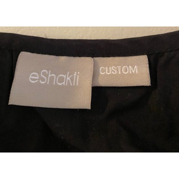 eShakti Black Dress Lace Neck Line Fit Flare 36" Long Cotton Short Sleeve XS - Picture 4 of 11